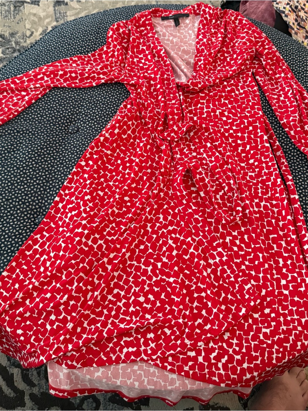 BCBGMaxAzria Red and White Long Sleeve Wrap Dress